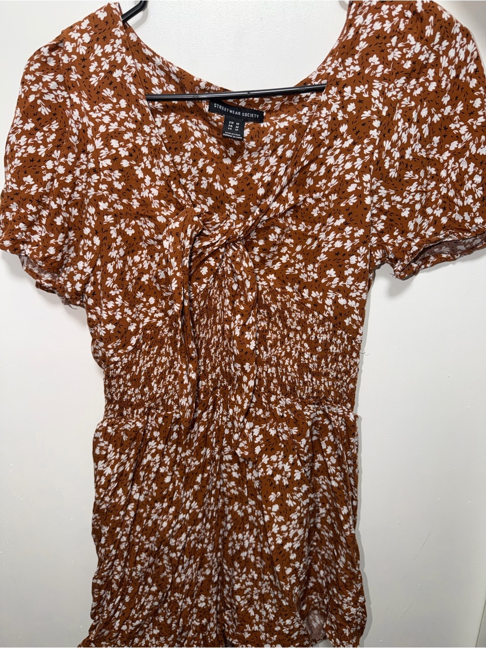 Streetwear Society Burnt Orange Floral Tie-Front Blouse